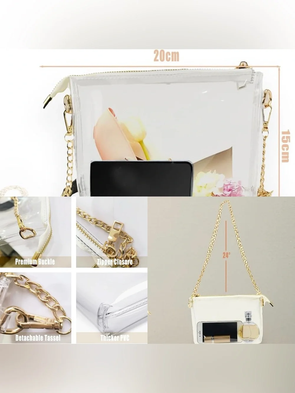 BITE ME Spike Studded Gothic Transparent Bag Crossbody Clear Clutch Gold
